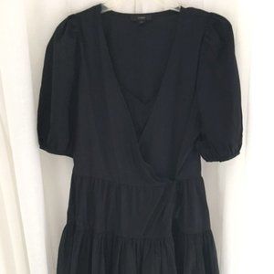 JCREW BLACK TIERED WRAP PUFF SLEEVE DRESS